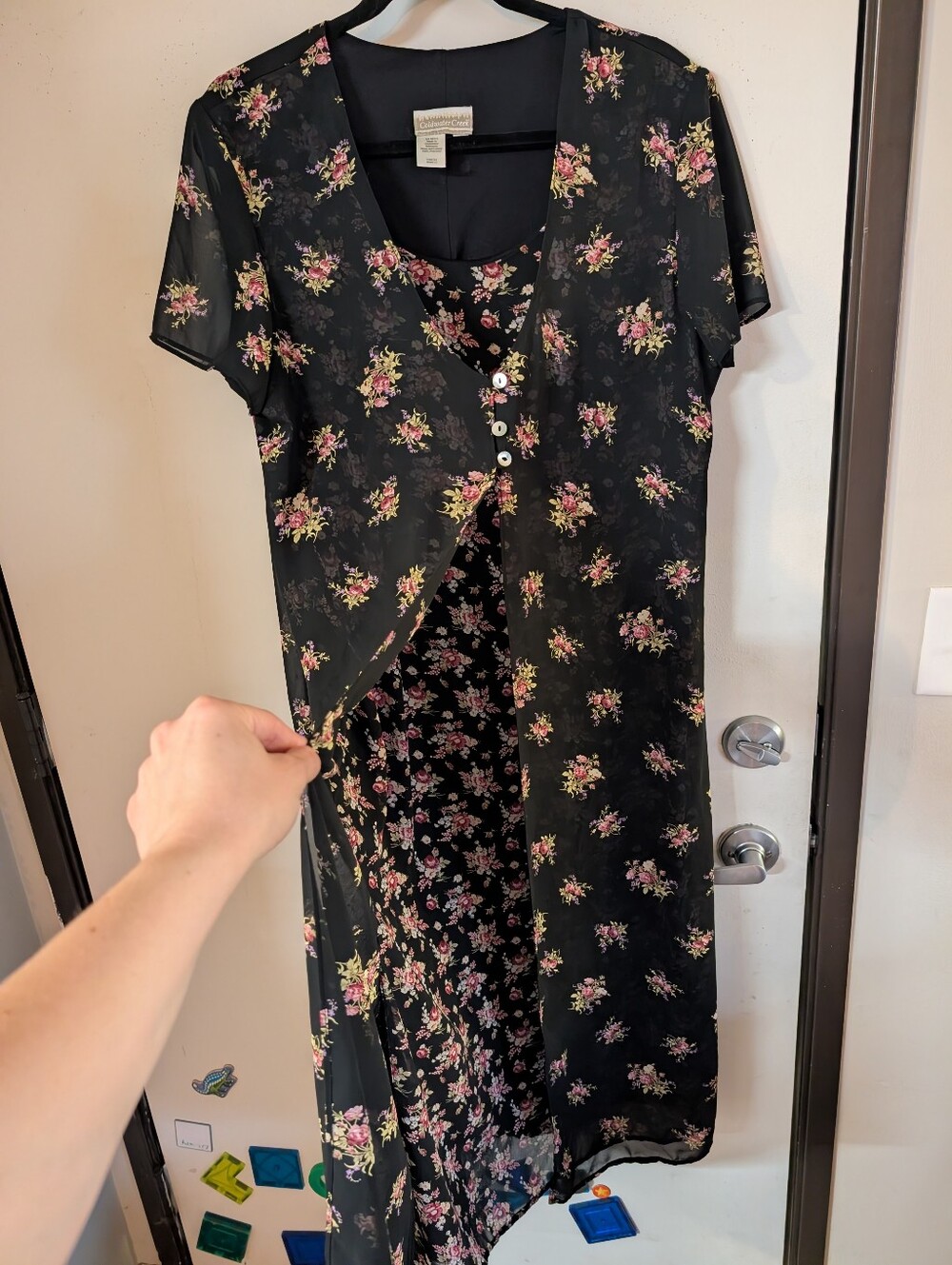 Coldwater Creek Black Floral Dress with Front Flowy Panels